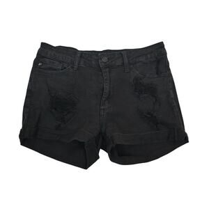 KanCan Women's 11/29 Black Cuffed Distressed Jean Shorts